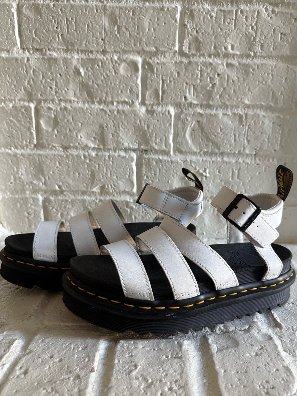 Dr. Martens White Quad Strap Sandals with Black Platform